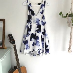 Lulu's Seeing Chic Blue and Ivory Skater Dress